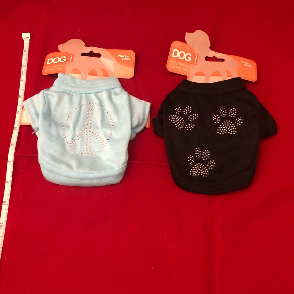 Paws N Claws Short Sleeve Dog Tee Shirts - 2 XS Shirts with Peace Sign and Paws